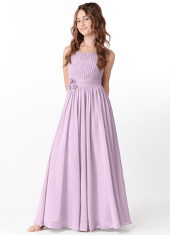 Azazie Astrid Junior Frosted Lilac A-Line Floral Chiffon Dress image3
