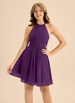 Azazie Bonnie Junior Grape A-Line Pleated Chiffon Dress image5
