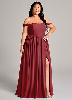 Azazie Calianna Bridesmaid Dresses Pomegranate A-Line Off the Shoulder Chiffon Convertible Dress image13