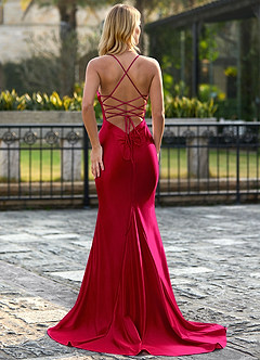 Josyhine Rojo Vestido de fiesta de satén elástico con corte sirena image2