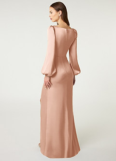 Azazie Mel Bridesmaid Dresses Rose Gold Sheath Long Sleeve Stretch Satin Dress image4