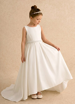 Azazie Ophelia Flower Girl Dresses Ivory Ball-Gown Bow Mikado Dress image3