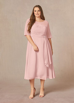Azazie Naomi Abiti per la Madre della Sposa Abito A-Line in Chiffon Plissettato con Scollo a Barca Rosa Cipria image12