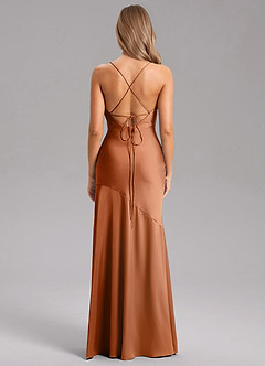Azazie Grata Bridesmaid Dresses Copper Sheath Side Slit Stretch Satin Dress image2