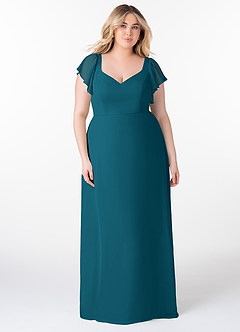 Azazie Syenna Brautjungfernkleider A-Linie Gestreift Chiffon Kleid Tintenblau image6