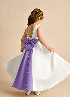 Azazie Cherry Flower Girl Dresses Ivory Tahiti Ball-Gown Pleated Matte Satin Dress image4