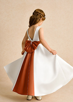 Azazie Cherry Flower Girl Dresses Ivory Burnt Orange Ball-Gown Pleated Matte Satin Dress image4