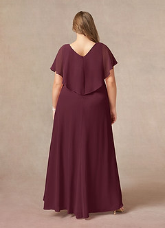 Azazie Eliza Mère de la mariée Robes Robe Trapèze en Mousseline de soie Col V plissé Cabernet image7