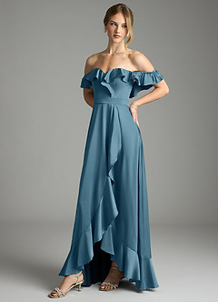 Azazie Lyra Bridesmaid Dresses Bermuda A-Line Off the Shoulder Stretch Satin Convertible Dress image7