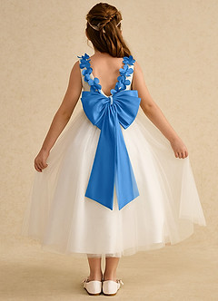 Azazie Lilli Flower Girl Dresses Ivory Blue Jay A-Line Bow Tulle Dress image2