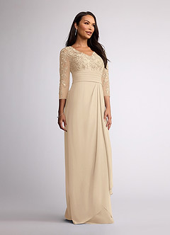 Azazie Joan Mother of the Bride Dresses Champagne Sheath V-Neck Lace Chiffon Dress image2