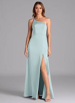Azazie Trina Bridesmaid Dresses Mist A-Line One Shoulder Stretch Satin Dress image3