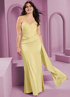 Barbie ♥ Azazie Vestidos de damas de honor Vestido de Sorbete De Limón de Satén Elástico de Corte Recto Convertible con Sin tirantes image9