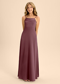Azazie Anselie Junior Jurk van Stretch Satijn met A-Lijn Off the Shoulder Sangria image4