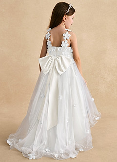 Azazie Celia Flower Girl Dresses Ivory A-Line Lace Tulle Dress image2