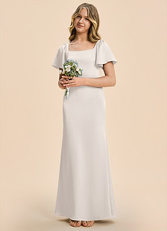 Azazie Chace Junior White Alabaster Sheath Stretch Satin Dress image3