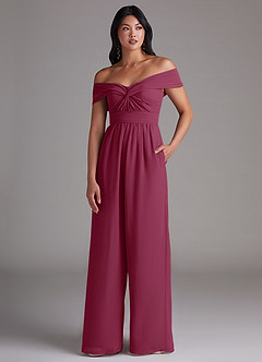 Azazie Lamara Bridesmaid Dresses Mulberry Off the Shoulder Chiffon Convertible Jumpsuit image1