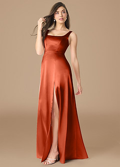Azazie Joyce Bridesmaid Dresses Paprika A-Line Side Slit Metallic Satin Dress image3