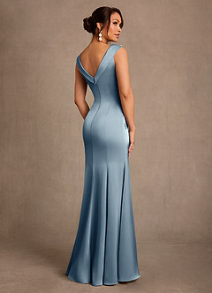 Azazie Franny Abiti per la Madre della Sposa Abito Tubino in Raso Elasticizzato Pizzo Blu Polveroso image2