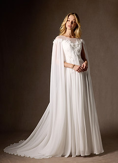 Azazie Linnea Wedding Dresses Diamond White A-Line Scoop Chiffon Dress image6