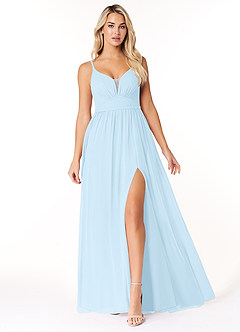 Azazie Rayna Abiti da Damigella Abito A-Line in Chiffon con Scollo a V a Pieghe Azzurro image1