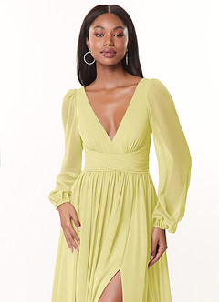 Azazie Norah Bridesmaid Dresses Lemon Sorbet A-Line V-Neck Long Sleeve Chiffon Dress image5