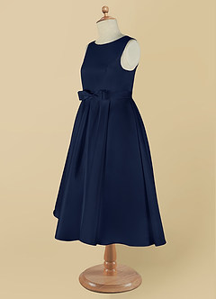Azazie Coco Flower Girl Dresses Dark Navy A-Line Bow Matte Satin Dress image10