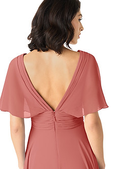 Azazie Pamela Vestidos de damas de honor Vestido de Rosa Antigua de Gasa de Corte en A con Cuello en V plisado image5