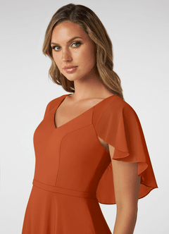 Azazie Jamie Robes de demoiselle d'honneur Robe Trapèze en Mousseline de soie Orange Brûlée image6