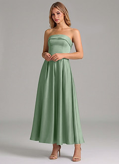 Azazie Lucienne Suknie dla druhen Linia A Pofałdowany Satyna elastyczna Długość kostki Sukienka image4