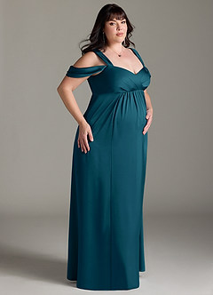 Azazie Rhea vestidos de dama de honor de maternidad Vestido de Corte En A Off The Shoulder Plisado Hasta el suelo Satén Elástico image10