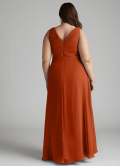 Azazie Flora Bridesmaid Dresses Burnt Orange A-Line Pleated Chiffon Dress image13