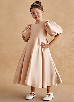 Azazie Sugarplum Flower Girl Dresses English Rose A-Line with Sleeves Matte Satin Dress image4