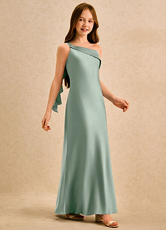Azazie Almond Girls Formal Jurken voor bloemenmeisjes Kokerjurk Jurk van Stretch Satijn One-shoulder Agave image5