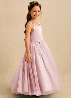 Azazie Aurora Abiti da Ragazza di Fiori Abito A-Line in Tulle Fiocco Rosa Cipria image4