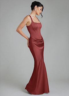 Azazie Etta Robes de demoiselle d'honneur Robe Sirène en Satin extensible Corset Terracotta image7