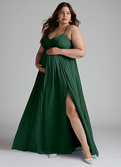Azazie Annabelle vestidos de dama de honor de maternidad Vestido de Corte En A Cuello en V plisado Hasta el suelo Malla image7