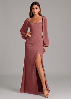 Azazie Brixley 신부 들러리 드레스 인어 긴팔 쉬폰 바닥 길이 드레스 image6