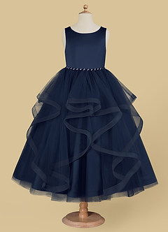 Azazie Sofia Flower Girl Dresses Dark Navy A-Line Beaded Tulle Dress image5