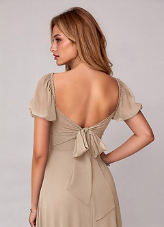 Azazie Fatima Bridesmaid Dresses Taupe A-Line with Pockets Chiffon Dress image1