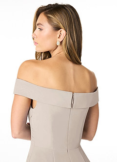 Azazie Lecia Bridesmaid Dresses Frost Empire Off-The-Shoulder Pleated Chiffon Convertible Dress image7