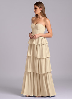 Azazie Faye Robes de demoiselle d'honneur Robe Trapèze en Mousseline de soie Encolure en Forme de Cœur Champagne image5
