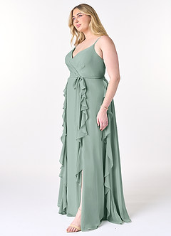 Azazie Peyton At-home Try On Dresses Agave A-Line Ruched Chiffon Dress image9