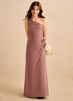 Azazie Sophie Girls Formal Robe Demoiselle D'honneur Fillette Robe Fourreau en Mousseline de soie Une épaule Rose De Cèdre image5