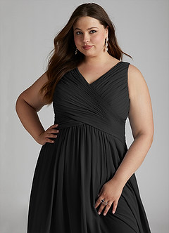 Azazie Flora Brautjungfernkleider A-Linie Plissee Chiffon Kleid Schwarz image15