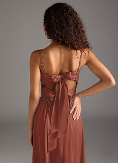 Azazie Zeya Brautjungfernkleider A-Linie Plissee Stretch-Satin Kleid Rotbraun image8