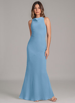 Azazie Allettie Bridesmaid Dresses Steel Blue Mermaid Chiffon Dress image4