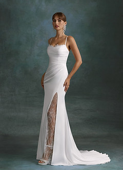 Azazie Georgette Wedding Dresses Diamond White Mermaid Strapless Stretch Satin Dress image3