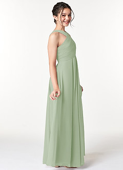 Azazie Kaleigh Junior Vestido de Salvia Polvorienta de Gasa de Corte en A con Plisado image5