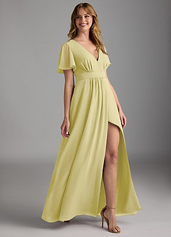 Azazie Zaniah Abiti da Damigella Abito A-Line in Chiffon Sorbetto Al Limone image3